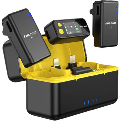 FULAIM X5M Беспроводной микрофон для iPhone iPad Samsung (2 передатчика + 1 приемник + зарядный чехол), беспроводной микрофон с 4G записью на борту для Android к