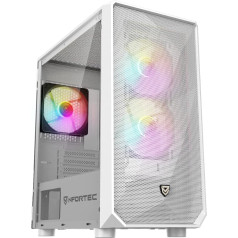 Nfortec - Корпус DYS PC Gaming Mini Towe (MATX), 3 x 120 мм ARGB вентилятора, сетчатая передняя панель, боковые стороны из темплатированного хрусталя, белый