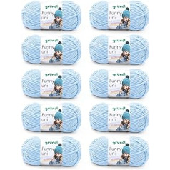 Gründl Funny uni Knitting & Crochet Yarn (Velvety Chenille Yarn 100% Polyester, 10 x 100g/120m, Needle Size: 5-6), Pastel Blue