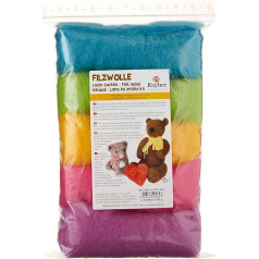 Rayher Hobby 53657000 Чистая новая шерсть, флис, 5 цветов по 20 г, летний микс, легкий ход, золото