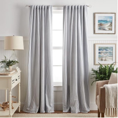 Martha Stewart White Indigo Stripe Blackout Curtain 84