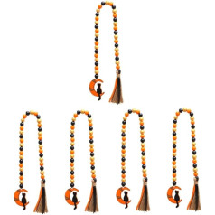 Warmhm Home Decor 5 Piece Halloween Wooden Bead Necklace Farmhouse Rustic Beads Halloween Wall Pendant Farmhouse Bead Garland Black Decoration Home Decoration Black Ornament