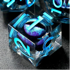 FONVGOGO DND Dice Set Movable Dragon Eye Resin Dungeons and Dragons Dice 7 Pieces Polyhedral D&D Dice Game Cube with Gift Box DND Dice Set (Dragon Eye Blue)