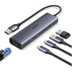UGREEN USB 3.2 концентратор LAN адаптер Ethernet адаптер с 2 х USB C порт и 2 х USB A порты, USB A к RJ45 гигабитный сетевой адаптер совместим с ноутбуком, ПК, комму