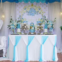 Baby Blue Table Skirt Baby Shower Boy Tablecloth 6 ft Blue Ruffle Tulle Tutu Table Skirt for Elephant Birthday Party Cake Dessert Buffet Banquet Table Decorations