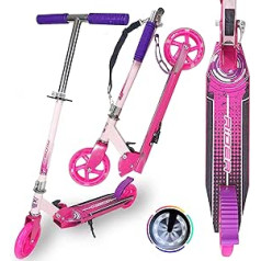 WeLLIFE Folding Scooter Height Adjustable Bright LED Wheels 145mm and Pedal Brake Urban Scooter Aluminium Maximum Load 100kg