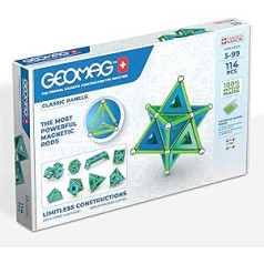 Geomag - Classic Panels 114 Pieces - Magnetic Construction for Children - Green Collection - 100 Percent Recycled Plastic Educational Toys