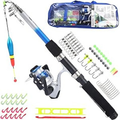Q-Tac - Fishing Set for Children [Ready Assembled & Reel Spooled] Telescopic Fishing Rod 165 cm, Children's Fishing Rod Ready to Use Ready to Use Fishing Set Complete