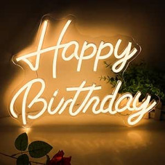Neon Sign, Happy Birthday LED Neon Sign, Warm White Neon Light for Birthday Party Decoration, USB Powered, 42 x 12.5 cm