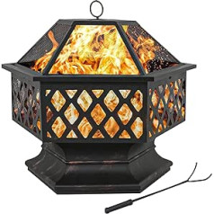 Dawoo Outdoor Firebowl, Hexagonal Fire Basket, Garden Fire Pit