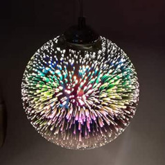 Pendant Light 3D Colourful Pendant Light Vintage LED Chandelier Glass Fireworks Lampshade Colourful Height Adjustable E27 Pendant Light for Kitchen Restaurant Bedroom Bar 15 cm (Silver)