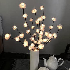 White Rose LED Branch Lights Tree Illuminated Artificial Lace Rose Flower Branch Lights Flexible Branch Decoration Light for Home Shop Window Vase Table Room Wedding Christmas (White Rose, Pack of 2)