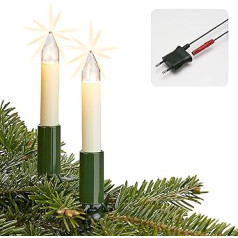 hellum LED Lichterkette Weihnachtsbaum Made-in-Germany, Tannenbaum Lichterkette mit Clip, 10 Lichter, beleuchtete Länge 630 cm, Kabel grün Schaft weiß, für Innen mit teilbarem Stecker ‎805222