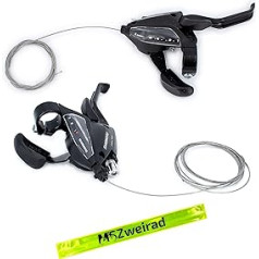 Shimano ST-EF500-2 Shift Lever Brake Levers Left (3-Speed) Right (8-Speed) V-Brake with Gear Cables & MSZweirad Reflective Tape 1 Pair