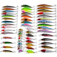 CHSEEO 56 Piece Wobbler Artificial Bait Set Fishing Bait Trout Bait Fishing Hooks Perfect for Pike Zander Fishing Perch Trout Cod Swimbait Jerkbait Fishing Accessories Fishing Set #6