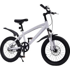 JINPRDAMZ 18 Inch Children's Mountain Bike with Sorting Bag + Pump, Height Adjustable, Suitable for Children from 125 - 140 cm (White)