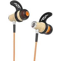 Symphonized NRG 2.0 Bluetooth Premium In-Ear Headphones with Elegant Wood and Microphone - Wireless Noise Isolating Earplugs for Home and Travel (Orange)