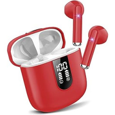 Jesebang Bluetooth In-Ear Headphones, Wireless Bluetooth 5.3, Ultralight Earphones with HD Microphone, Outstanding Sound Music Streaming up to 30 Hours, LED Display, IP7 Waterproof, Red