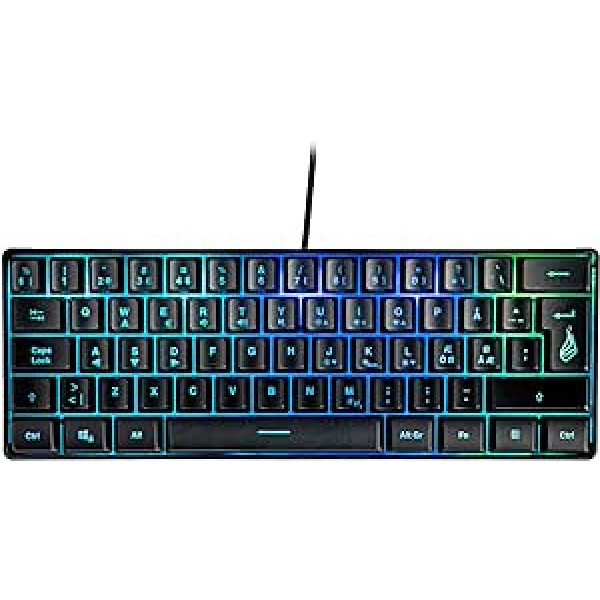 SureFire Kingpin X1 60% Gaming Keyboard Nordic, Gaming Multimedia Keyboard Small & Mobile, RGB Keyboard with Lighting, 25 Anti-Ghosting Keys, Scandinavian Layout QWERTY