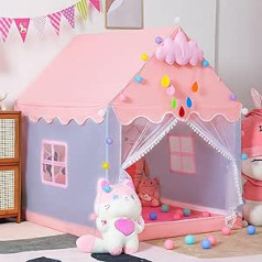 Детская комнатная палатка с утолщенным ковриком для ползания, шаровыми фонарями и облачными орнаментами, игровая палатка для дома, розова