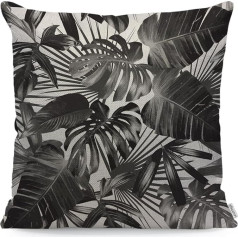 WONDERTIFY Palm Leaves Cushion Cover Tropical Banana Leaf Decorative Throw Pillow Case for Couch Bed Sofa Cushion Black White 45x45cm