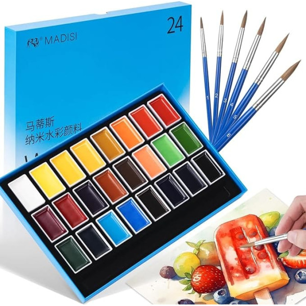 LIGHTWISH Набор акварельных красок, 24 полные кастрюли с 6 кистями для акварели, художественные принадлежности для взрослых, начинающих, професс