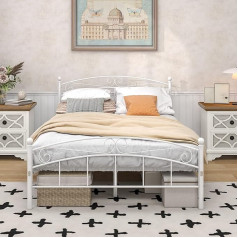 ‎Jurmerry JURMERRY Каркас двуспальной кровати 135 x 190 см с металлическим изголовьем и изножьем в современном стиле Стальная платформа для кровати С