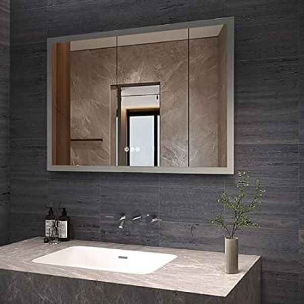 Aquabatos Зеркало для ванной комнаты с подсветкой 100 x 70 см Светодиодное зеркало для ванной комнаты с подсветкой теплый белый 6400 K и холодный бел