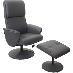 Mendler Helsinki Recliner Chair with Stool Faux Leather Matt Grey