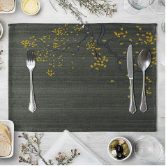 Homxi Набор из 4 ковриков Wipe-Clean Waterproof 40 x 30 см Linen Cotton Ginkgo Tree Placemat Washable Yellow Grey