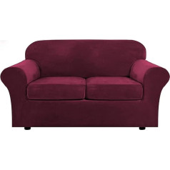 ‎Sylc Защитный чехол для дивана Loveseat Sofa Protective Cover 2 Seater with 2 Separate Cushion Covers Velvet Couch Cover 3 Piece Luxury (Red Wine)