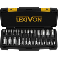 Lexivon Master Hex Socket Set Premium S2 Alloy Steel | Complete 32-Piece SAE and Metric Set | Improved Storage Case (LX-144)