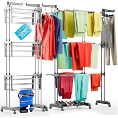Evoty Clothes Airer Tower [Foldable, Extendable & Space-Saving] | Laundry Tower, Tower Clothes Drying Rack High, Clothes Drying Rack 3 Levels & 5 Laundry Hangers Included