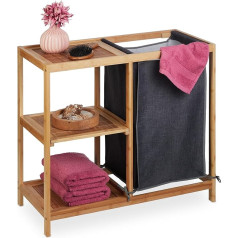 Корзина для белья Relaxdays Bamboo, 3 полки, съемный тканевый мешок, В x Ш x Г: 65 x 68 x 33 см, корзина для белья в ванной, натуральный/серый