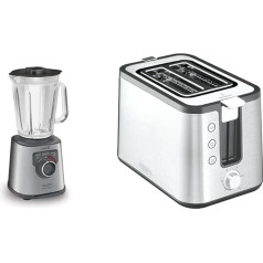 Высокопроизводительный миксер Krups KB403D Perfectmix+, 1 200 Вт, 28 000 об/мин, 2 л, 3 предустановленные программы, нержавеющая сталь/темно-серый и тостер KH44