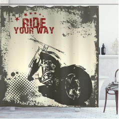 ABAKUHAUS Grey Shower Curtain, Adventure with Motorcycle, Fabric Fabric Bathroom Decoration Set with Hooks, 175 x 200 cm, Anthracite Grey Maroon