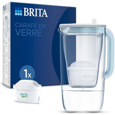 BRITA Blue Glass Water Filter Carafe (2.5L) Includes 1 Filter Cartridge for Maxtra Pro All-in-1 Tap Reducing PFAS*, Limescale, Chlorine, Certain Contaminants and Metals to Display Time
