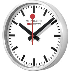 Настенные часы Mondaine Official Swiss Railways WiFi stop2go, 25 см, кварцевый умный механизм, минималистичный дизайн, красная секундная стрелка, Bluetooth, индикато