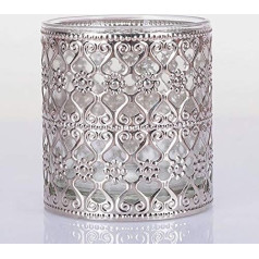 Держатель для чая Silver Glass Votive Holder Premium Hollow Tealight Holder с роскошным винтажным дизайном Aulic (Silver Glass, Large)