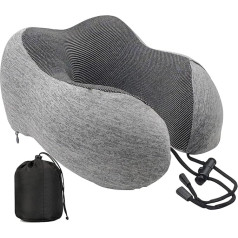 Подушка для путешествий 100% Pure Memory Foam Neck Pillow Headrest Soft Pillow for Sleeping Comfortable and Breathable Cover Airplane Travel Set for Home, Office, Car and Home (Grey)