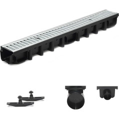 Дренажный канал 1 м Решетка из оцинкованной стали Полный комплект Система A15 98 мм