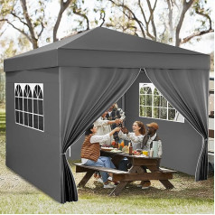 Yitahome 3 x 3 m Pop-Up Gazebo with Side Panels, Waterproof Folding Gazebo Garden, Outdoor, Height Adjustable, For All Seasons, Anti-UV, for Party, Camping, Markets Festival, Dark Grey