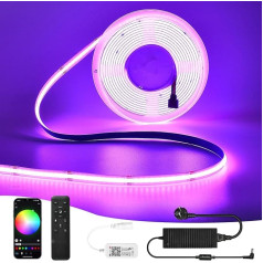 WiFi COB LED RGB Strip Alexa 10 m - 24 V LED COB Strip RGB Dimmable, 576 LEDs/M, App Controllable, COB LED RGB Strip Self-Adhesive LED Strip LED Light Strip Compatible with Alexa Google Home