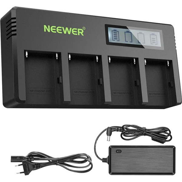 NEEWER 4-канальное зарядное устройство NP-F с ЖК-дисплеем Совместимо с литий-ионными батареями Sony NP-F550 F570 F750 F770 F930 F950 F960 F970 FM50 FM500H QM71 QM91 QM71D QM91D Camcorde