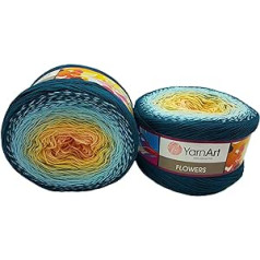 YarnArt Flowers 500g Bobbel Wool, Colour Gradient, 55% Cotton, Bobble Knitting Wool, Multicolour