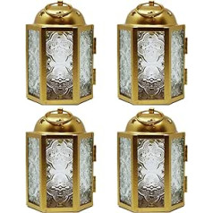 Gold Decorative Candle Lantern for Weddings, Patio and Home Decor, Small Moroccan Mini Lantern, Set of 4