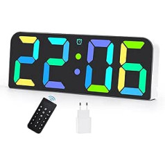 U-picks Digital Wall Clock Digital Alarm Clock with Adapter and Remote Control, LED Clock Digital RGB Large Number Display with Adjustable Brightness, Three Sets Alarm Clock, Digital Wall Clock Table