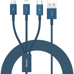 Кабель 3-в-1 Superior Series, USB - micro USB / USB-C / Lightning, 3,5A, 1,2 м (CAMLTYS-03) Синий