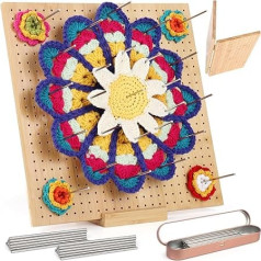 Coopay Granny Square Spanner Large, 33 x 33 cm Blocking Board, Crochet Large with 30 Stainless Steel Rod Pins, Foldable Bamboo Clamping Board for Granny Squares Tensioning, Knitting and Crochet