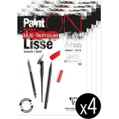 Clairefontaine 975729C – Pack of 4 Pads Paint'On Lisse / Smooth, DIN A4, Glued at the Top 25 Sheets, 250 g, White, 1 Pack 25 Sheets / DIN A4